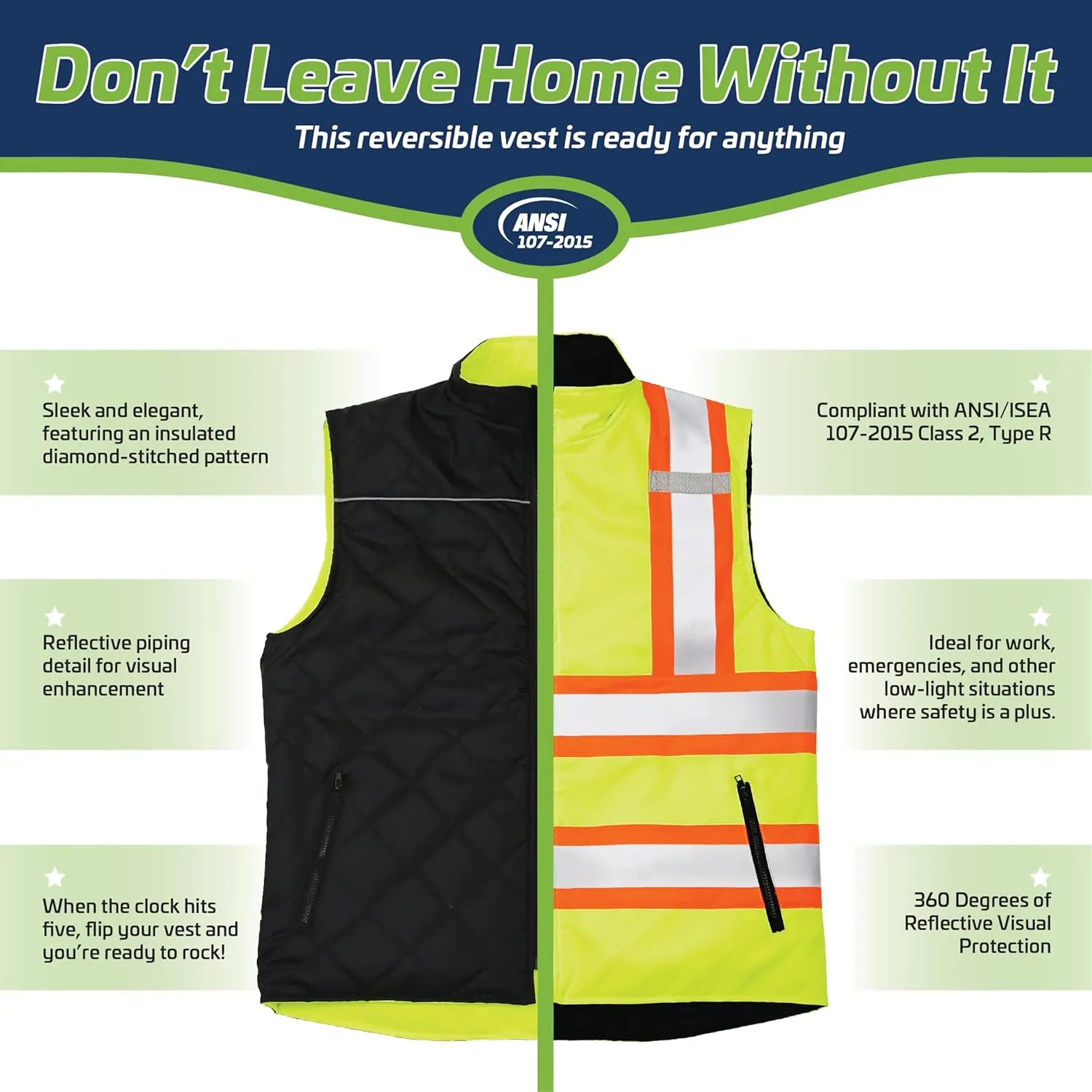 JORESTECH High Visibility Reversible Insulated Safety Vest with ANSI Compliant Reflective Tape Bodywarmer