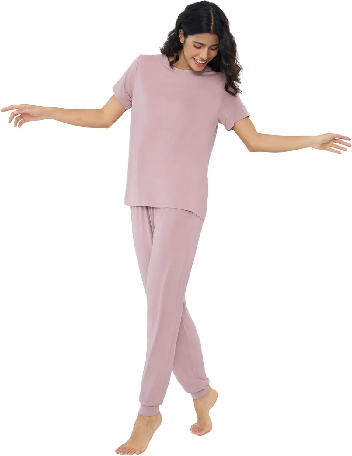 Joyaria Bamboo Viscose Pajamas Women Ultra Soft Short Sleeve Jogger Pants Pjs Set Cooling Sleepwear