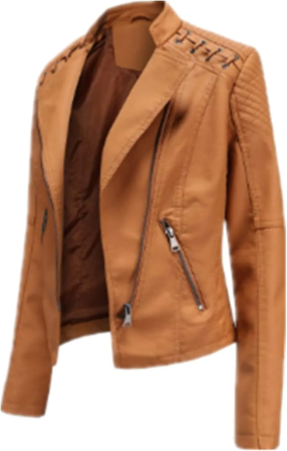 Julymens Women's Faux Leather Motorcycle Jacket Fashion Slim Fit Short Biker Coat