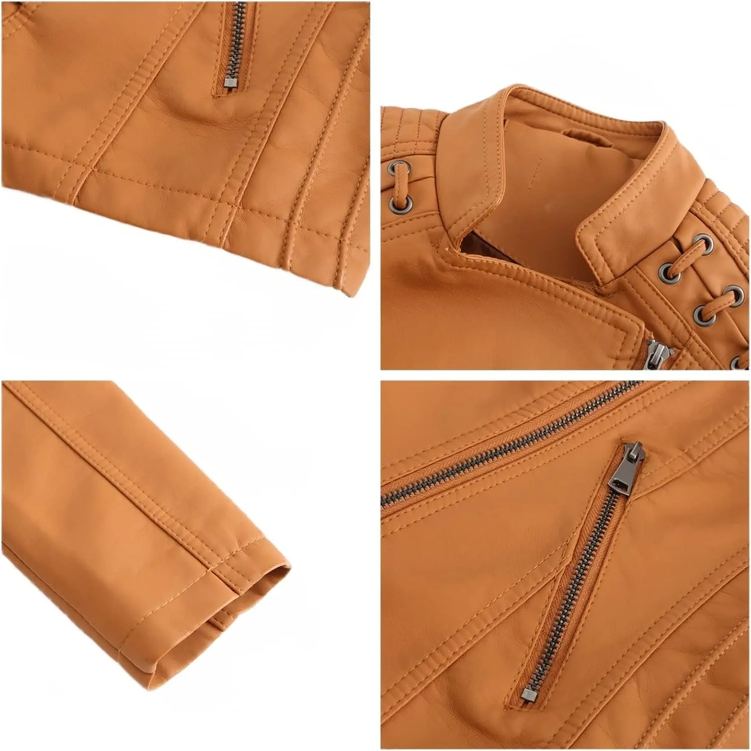 Julymens Women's Faux Leather Motorcycle Jacket Fashion Slim Fit Short Biker Coat