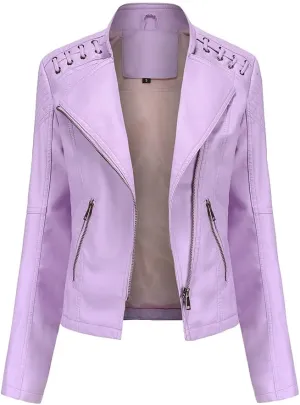 Julymens Women's Faux Leather Motorcycle Jacket Fashion Slim Fit Short Biker Coat
