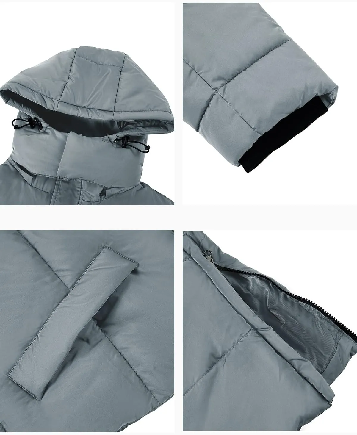 Karlywindow Mens Hooded Puffer Coat Parka Quilted Down Coat Long Warm Winter Thicken Padded Jacket