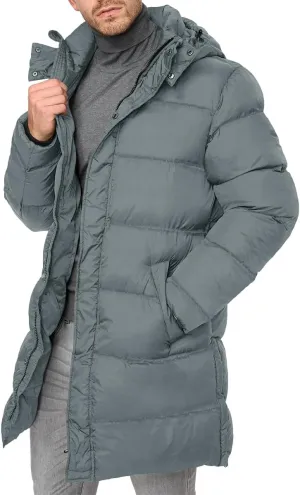 Karlywindow Mens Hooded Puffer Coat Parka Quilted Down Coat Long Warm Winter Thicken Padded Jacket