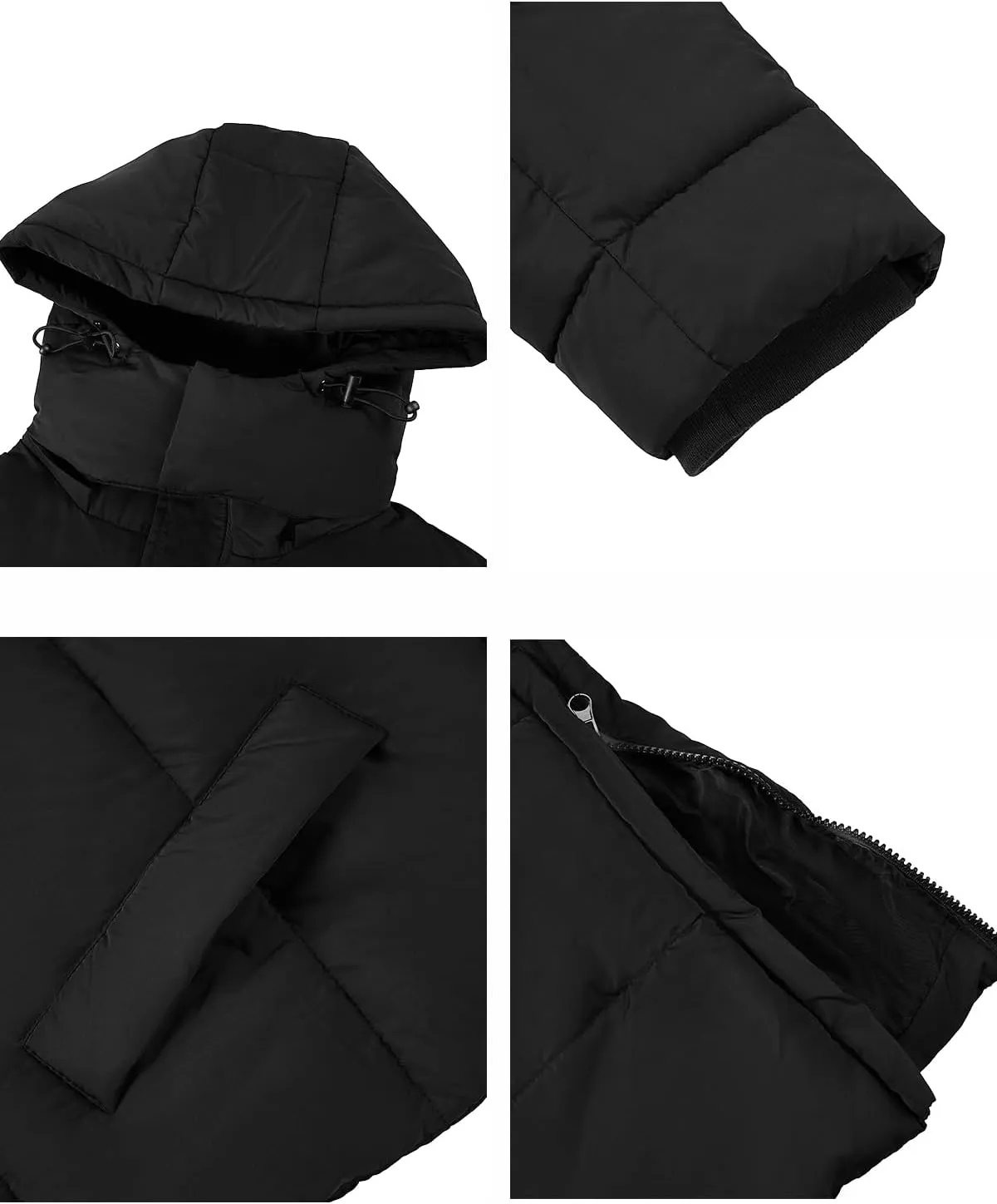 Karlywindow Mens Hooded Puffer Coat Parka Quilted Down Coat Long Warm Winter Thicken Padded Jacket