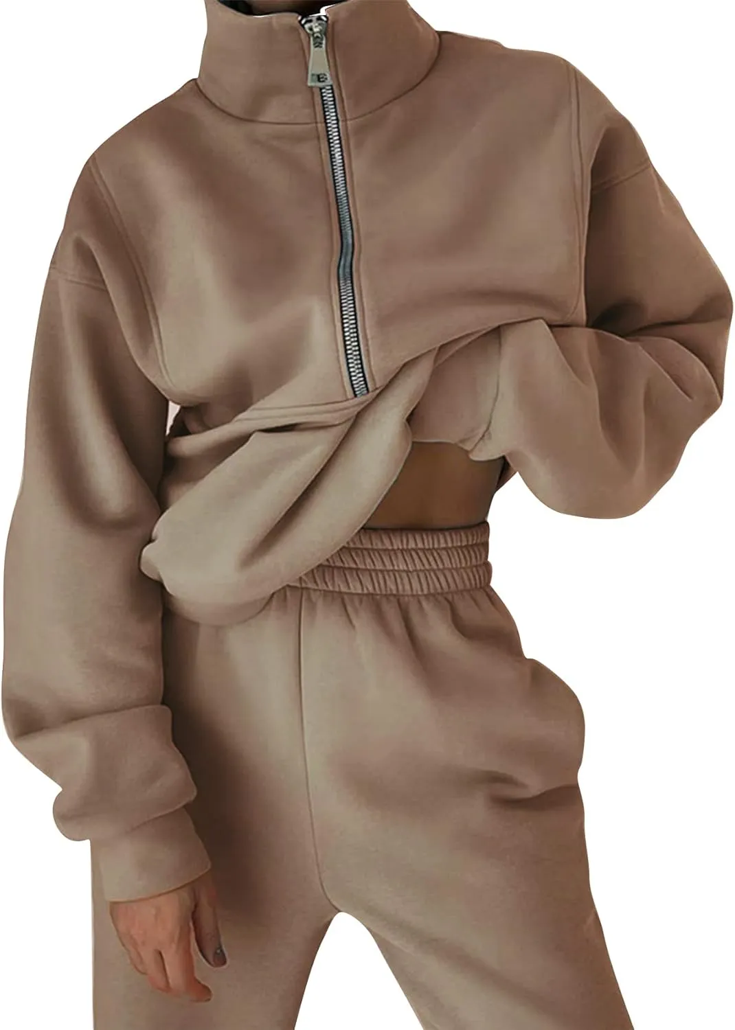 Kissonic Womens Fleece 2 Piece Outfits Sweatsuit Half Zip Pullover Sweatshirt Joggers Pants Tracksuit Set