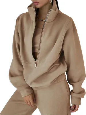 Kissonic Womens Fleece 2 Piece Outfits Sweatsuit Half Zip Pullover Sweatshirt Joggers Pants Tracksuit Set