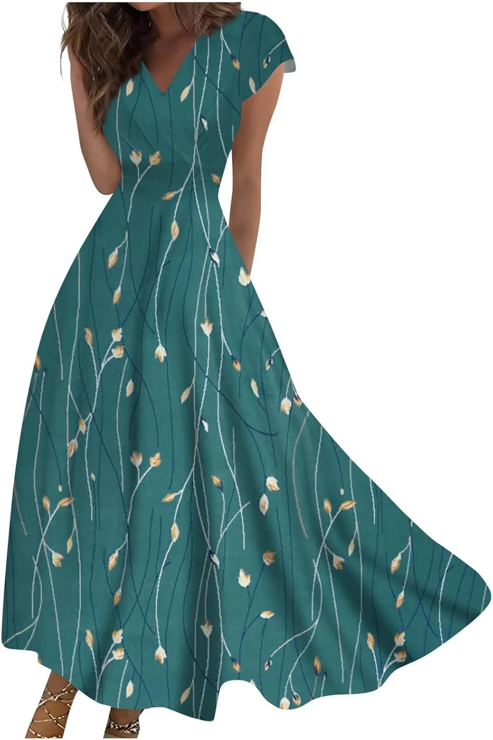 Ladies Sexy Vintage Dresses Bohemian Summer Maxi Loose Fit 2025 V Neck Short Sleeve Daily A Line Loose Fit Party Dress