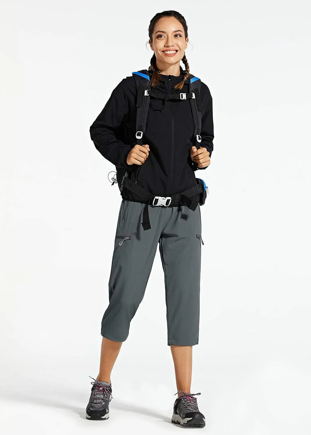 Libin Women's Capri Pants Lightweight Quick Dry Cargo Hiking Capris Travel Casual Outdoor Zipper Pockets
