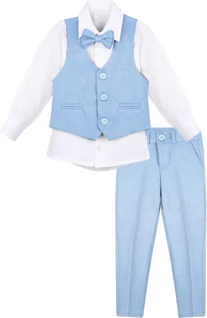 Lilax Boys Formal Suit 4 Piece Vest, Pants and Tie Dresswear Suit Set