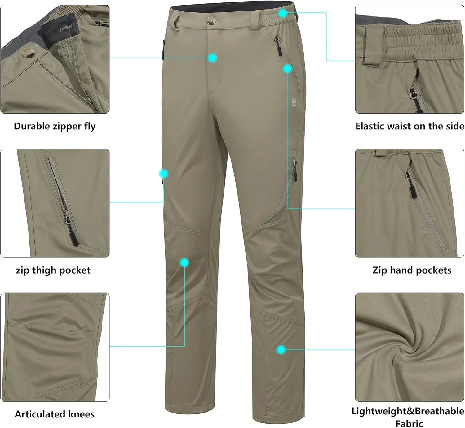 Little Donkey Andy Men's Stretch Hiking Golf Pants Lightweight Outdoor Athletic Softshell Casual Travel Camping