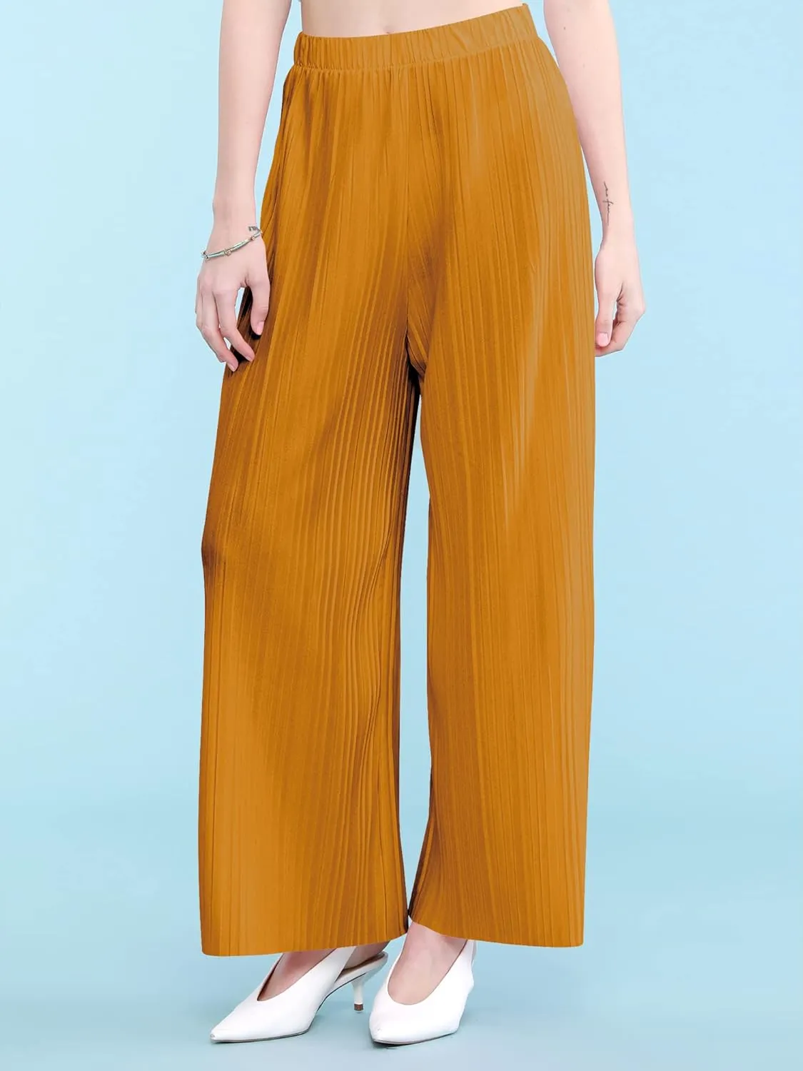 Lock and Love Womens Pleated Wide Leg Palazzo Maxi Pants with Drawstring or Elastic Band