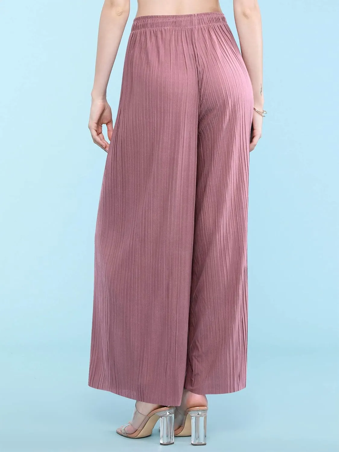 Lock and Love Womens Pleated Wide Leg Palazzo Maxi Pants with Drawstring or Elastic Band