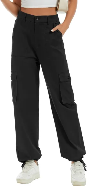 LOCUBE Women's High Waist Wide Leg Cargo Hiking Pants Casual Tactical Style with 6 Pockets