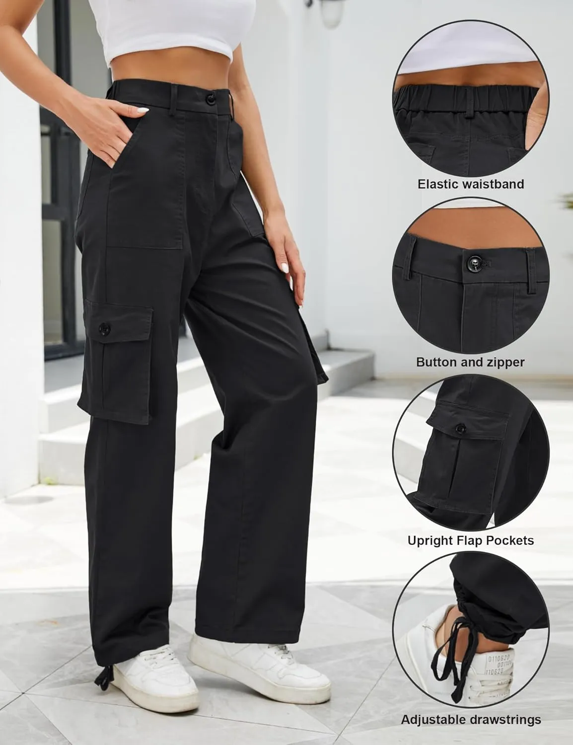 LOCUBE Women's High Waist Wide Leg Cargo Hiking Pants Casual Tactical Style with 6 Pockets