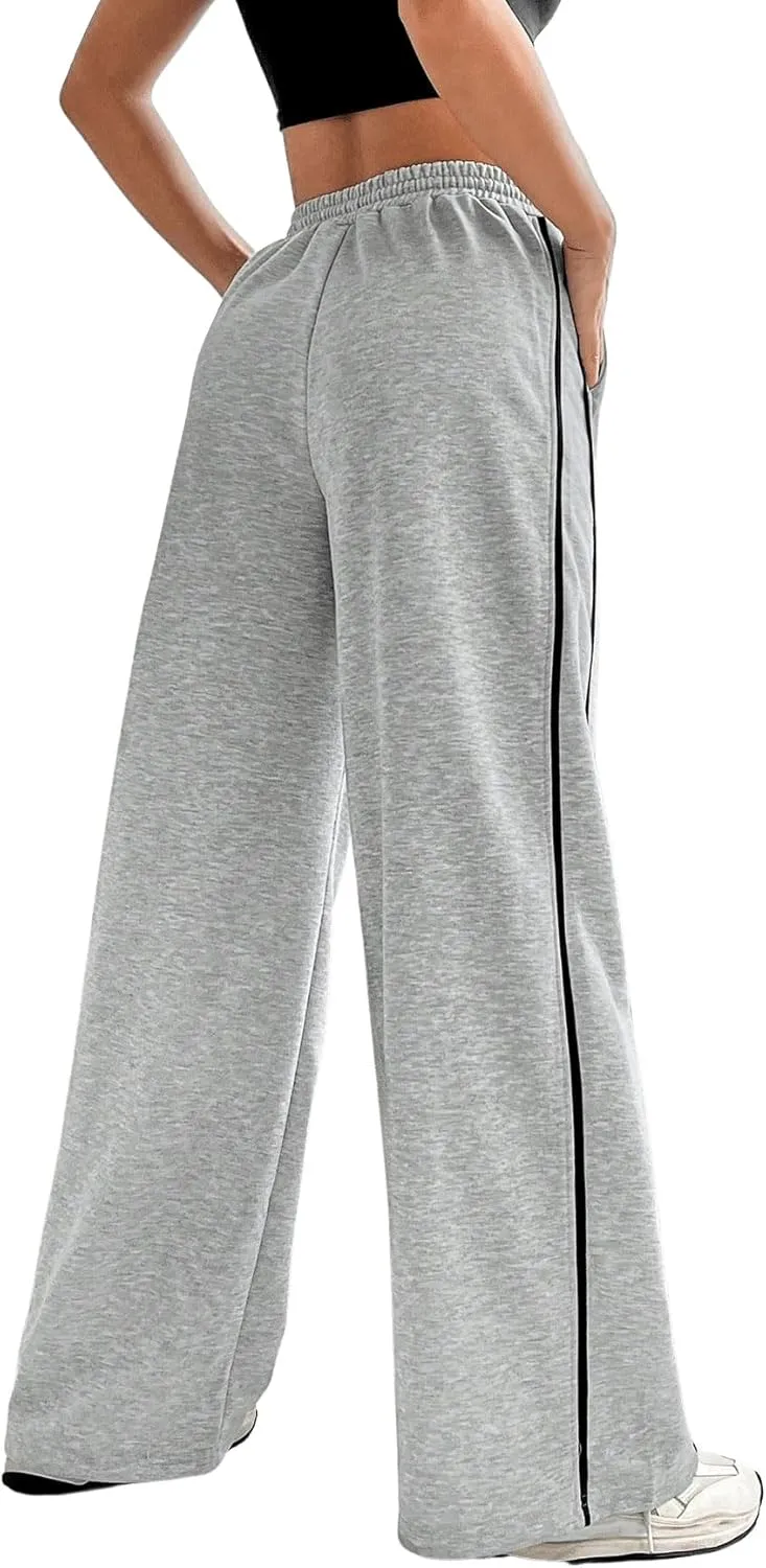 MakeMeChic Women's Wide Leg Sweatpants Drawstring High Waist Straight Leg Casual Loose Baggy Sweatpants Pants