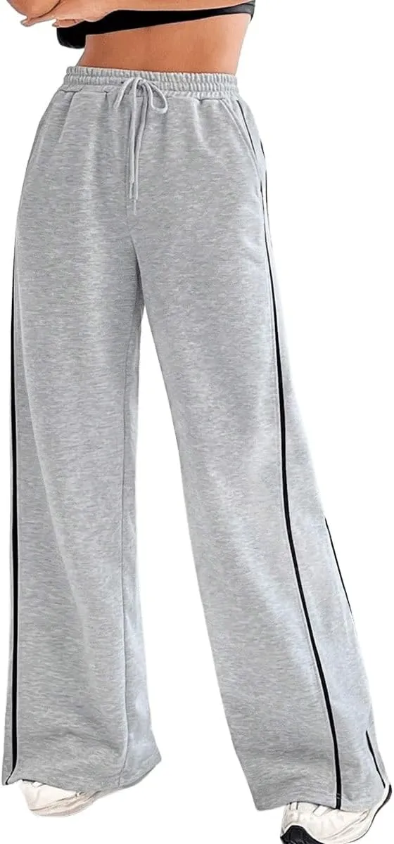 MakeMeChic Women's Wide Leg Sweatpants Drawstring High Waist Straight Leg Casual Loose Baggy Sweatpants Pants