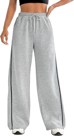 MakeMeChic Women's Wide Leg Sweatpants Drawstring High Waist Straight Leg Casual Loose Baggy Sweatpants Pants