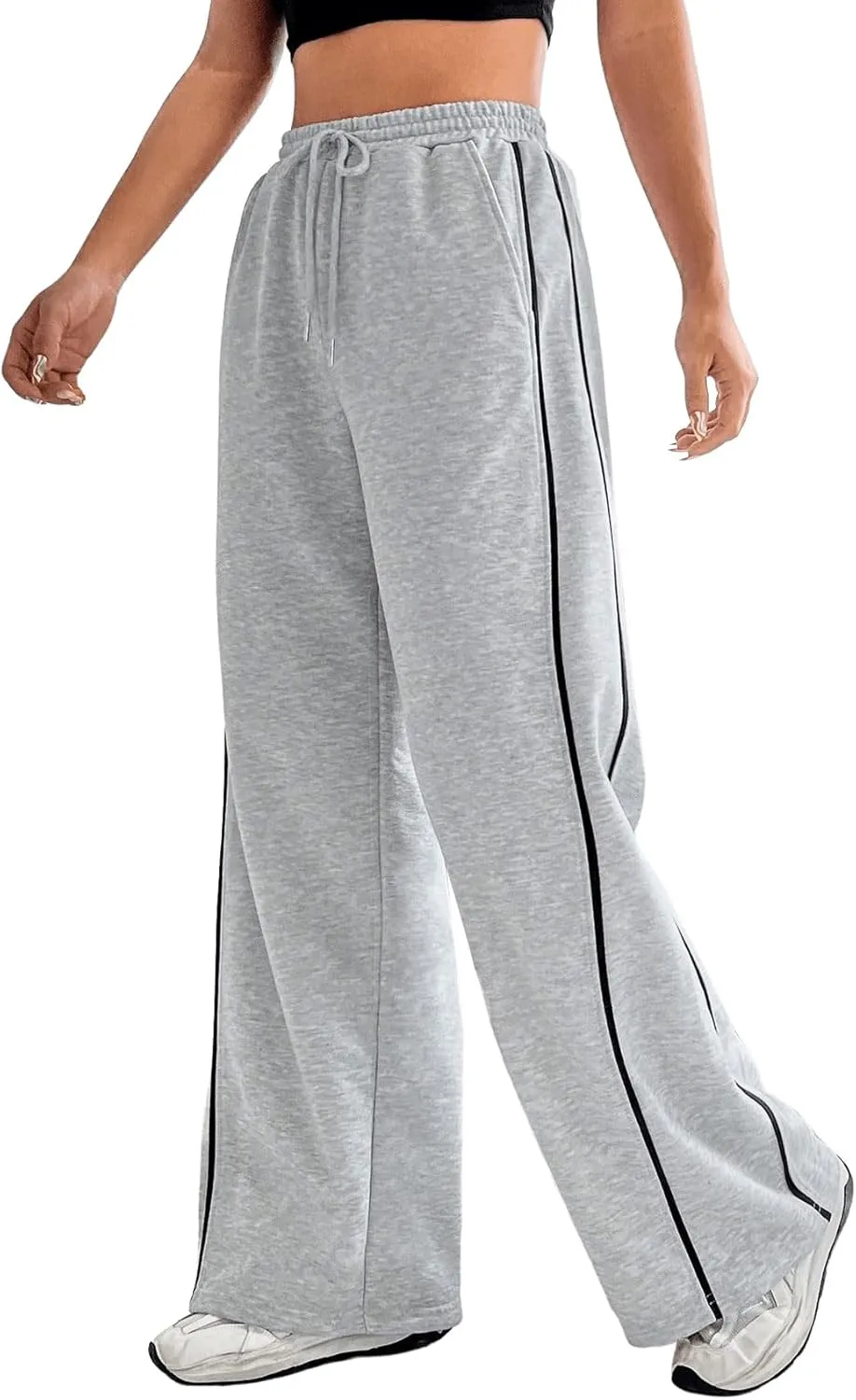 MakeMeChic Women's Wide Leg Sweatpants Drawstring High Waist Straight Leg Casual Loose Baggy Sweatpants Pants