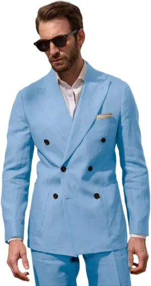 Men Double Breasted Linen Suits 2 Piece Suits for Men Summer Wedding Regular Fit Big and Tall Lightweight