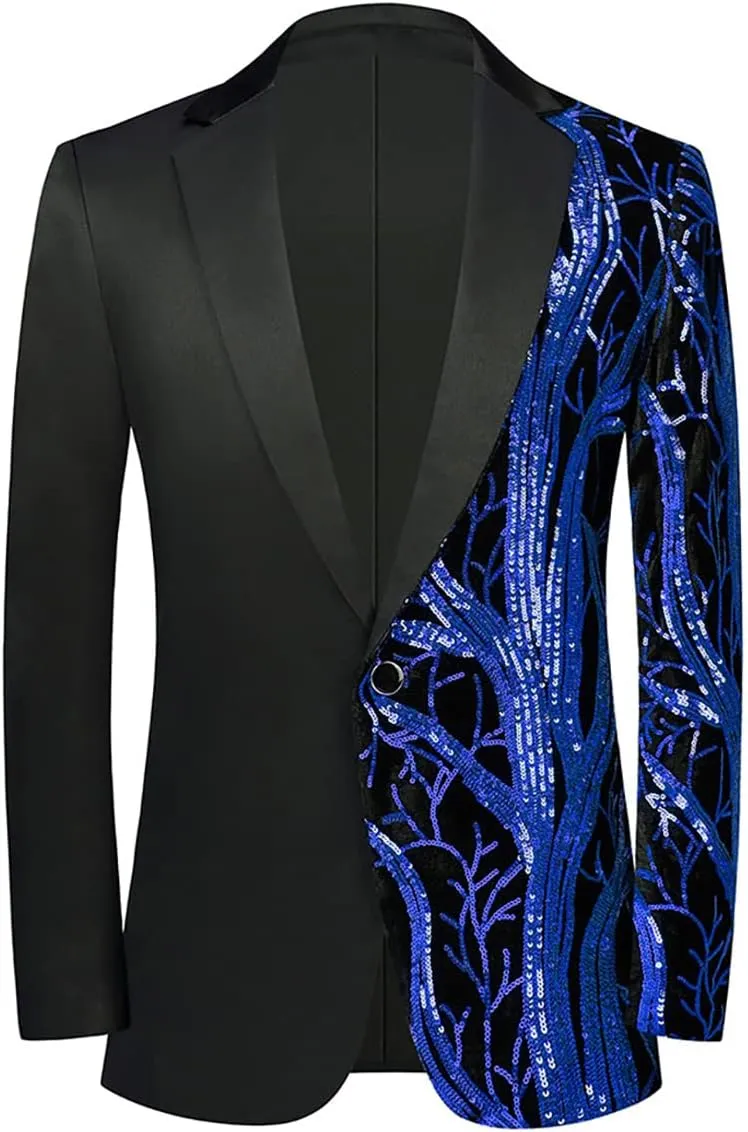 Mens 2 Piece Suit Slim Fit Sequin Shiny One Button Tuxedo Black Sequin Jacket Pants Sets for Wedding Party Prom