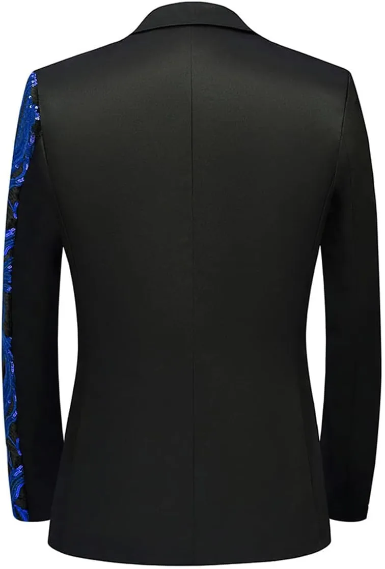Mens 2 Piece Suit Slim Fit Sequin Shiny One Button Tuxedo Black Sequin Jacket Pants Sets for Wedding Party Prom