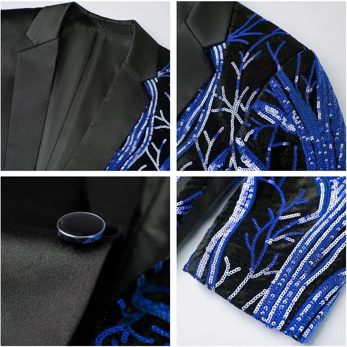 Mens 2 Piece Suit Slim Fit Sequin Shiny One Button Tuxedo Black Sequin Jacket Pants Sets for Wedding Party Prom