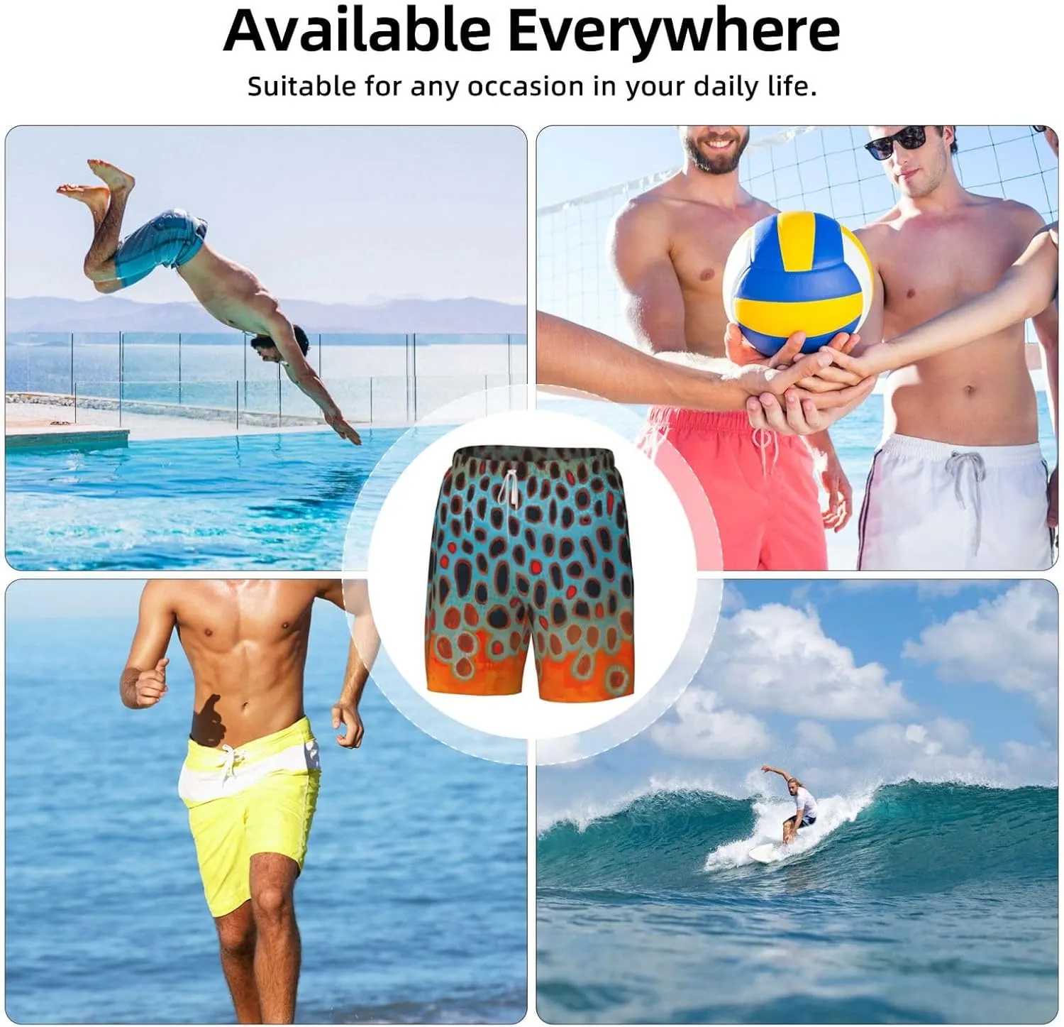 Mens Double Layer Swim Trunks Rainbow Trout Skin Board Short Beach Short with Mesh Lining Swimwear 10