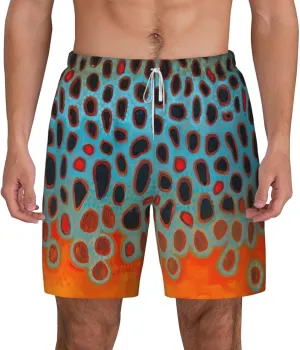 Mens Double Layer Swim Trunks Rainbow Trout Skin Board Short Beach Short with Mesh Lining Swimwear 10