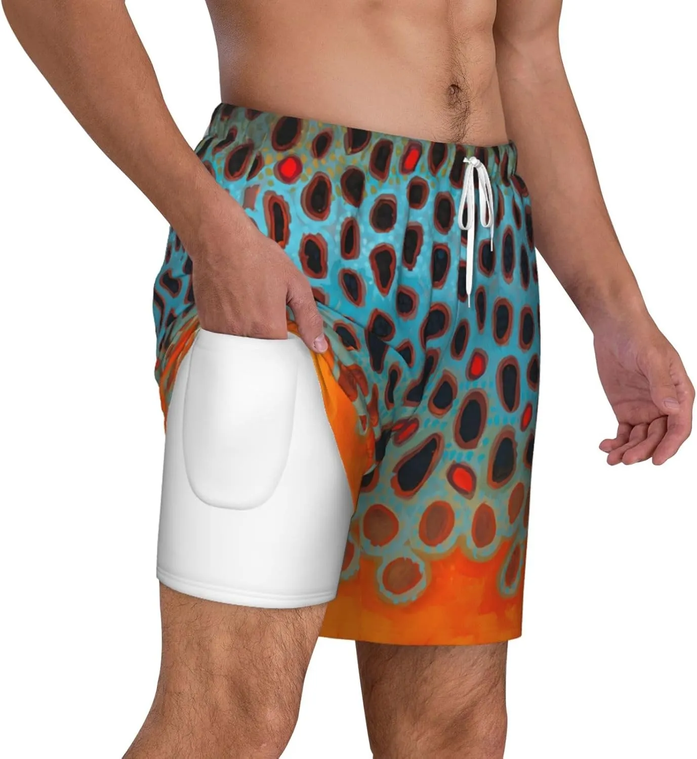 Mens Double Layer Swim Trunks Rainbow Trout Skin Board Short Beach Short with Mesh Lining Swimwear 10