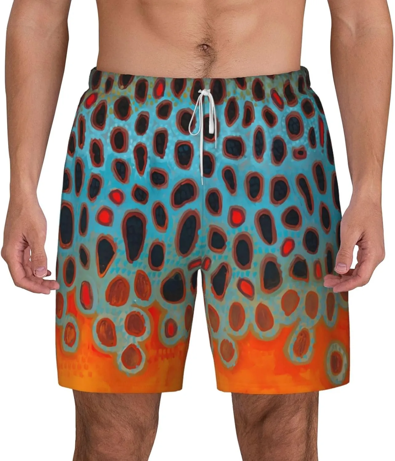 Mens Double Layer Swim Trunks Rainbow Trout Skin Board Short Beach Short with Mesh Lining Swimwear 10