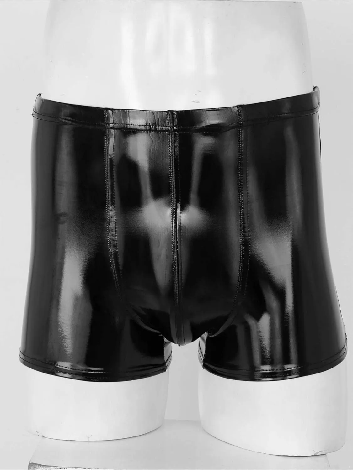 Mens Latex Faux Leather Boxer Shorts Shiny Metallic Briefs Bulge Pouch Hot Pants Swim Trunks