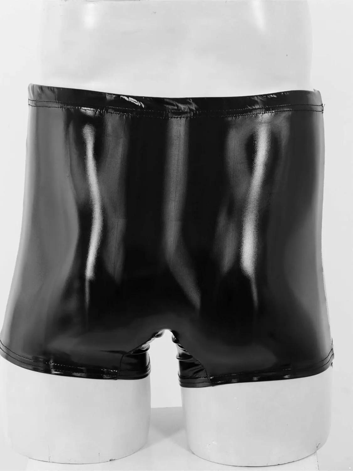 Mens Latex Faux Leather Boxer Shorts Shiny Metallic Briefs Bulge Pouch Hot Pants Swim Trunks