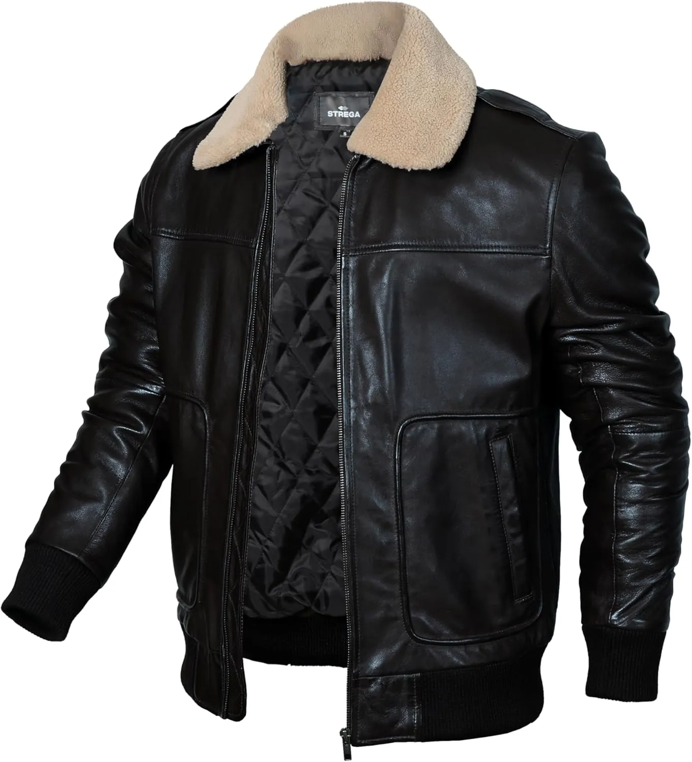 Mens leather jacket Genuine Lambskin Bomber Jacket men Brown with Removable Sherpa Collar Premium Leather jacket men