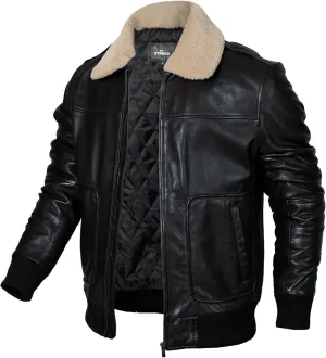 Mens leather jacket Genuine Lambskin Bomber Jacket men Brown with Removable Sherpa Collar Premium Leather jacket men