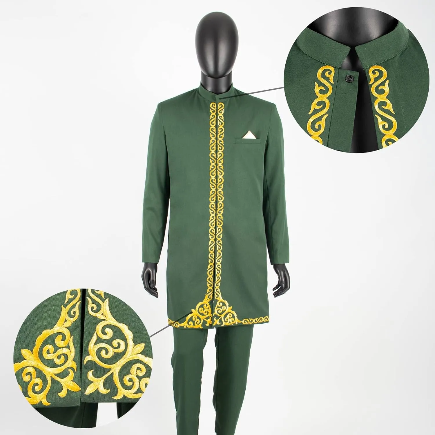 Men`s Suit African Clothes Embroidery Blazer and Pants 2 Piece Set Formal Outfits Dashiki Attire