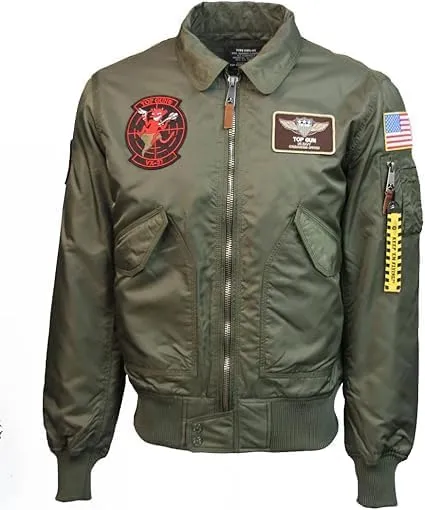 Men's Top Gun MA-1 Green Bomber Jacket with Patches  Iconic Flight Jacket Inspired by Maverick
