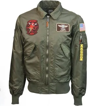 Men's Top Gun MA-1 Green Bomber Jacket with Patches  Iconic Flight Jacket Inspired by Maverick