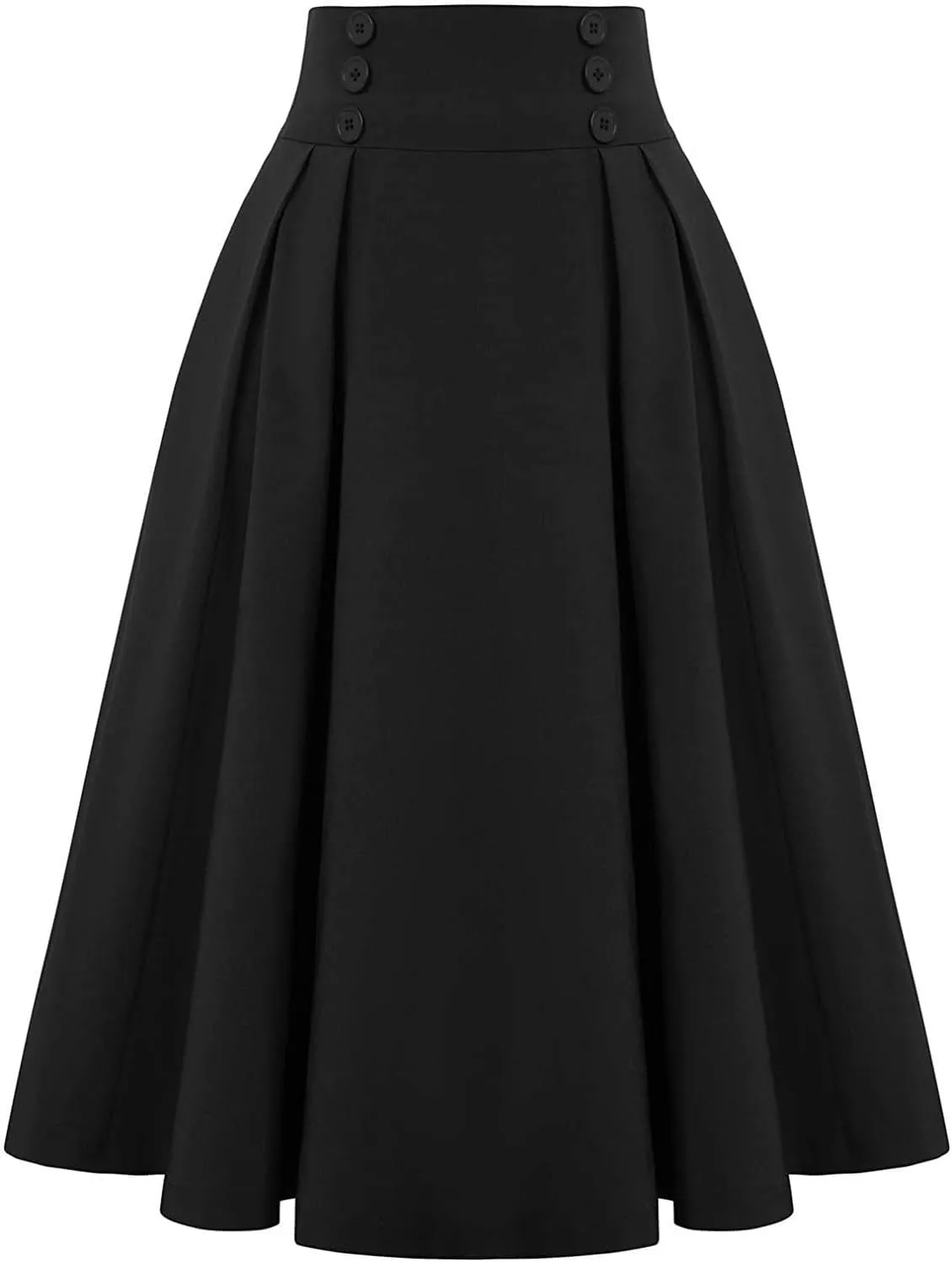 Midi Skirts for Women Button Elastic High Waist Pleated A Line Skirts Summer Loose Casual Skirt for Women