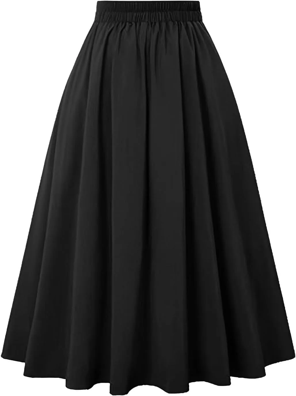 Midi Skirts for Women Button Elastic High Waist Pleated A Line Skirts Summer Loose Casual Skirt for Women