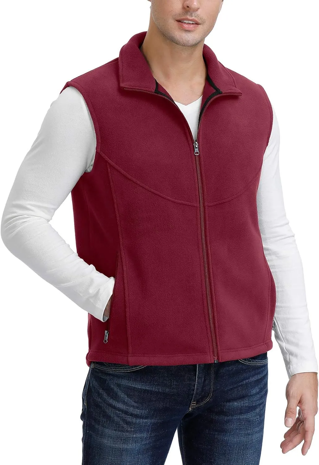 MOHEEN Men's Fleece Vest Outdoor Full Zip Softshell Sleeveless Jacket with Pockets