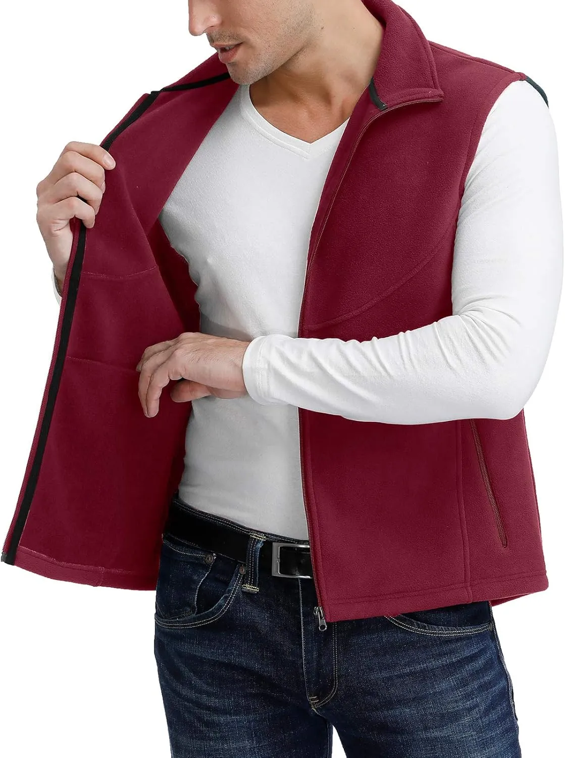 MOHEEN Men's Fleece Vest Outdoor Full Zip Softshell Sleeveless Jacket with Pockets