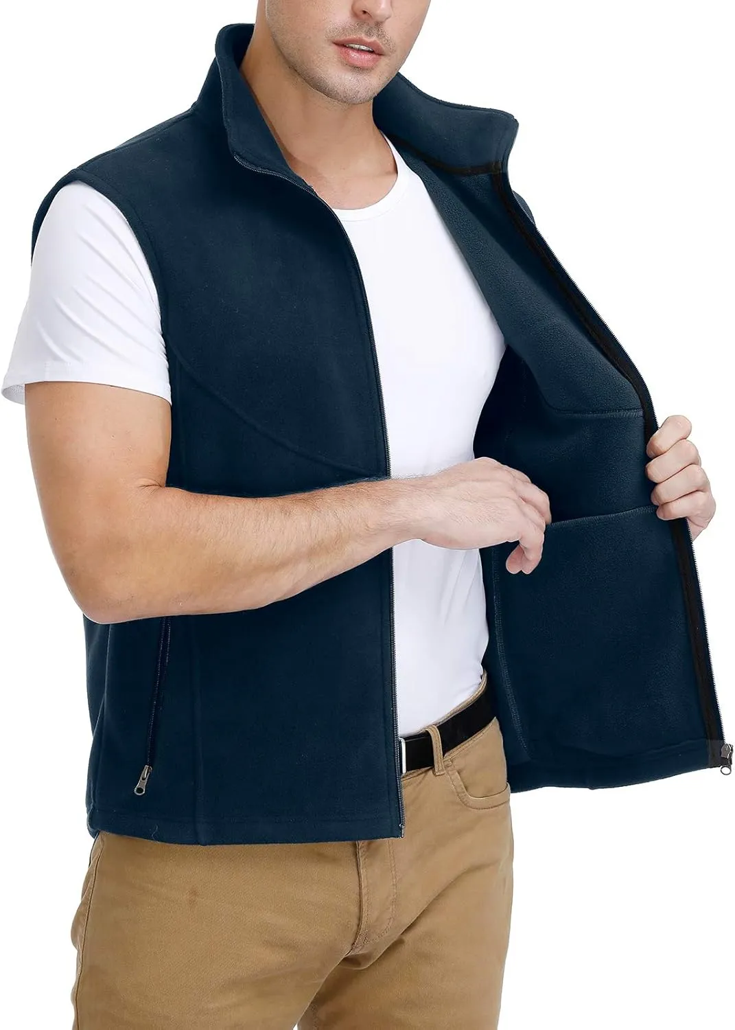 MOHEEN Men's Fleece Vest Outdoor Full Zip Softshell Sleeveless Jacket with Pockets