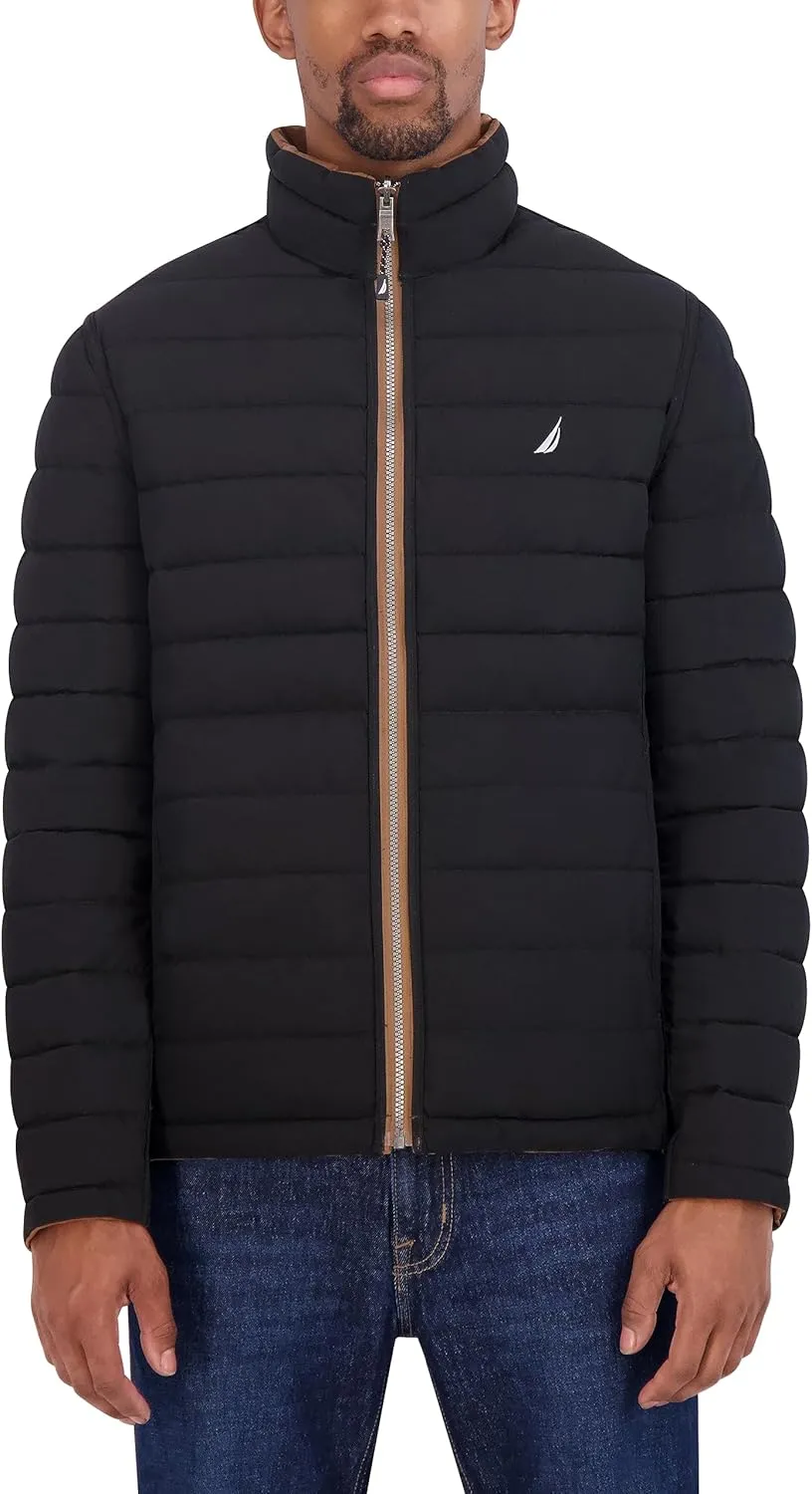 Nautica Men's Stretch Reversible Midweight Puffer Jacket, Wind and Water Resistant