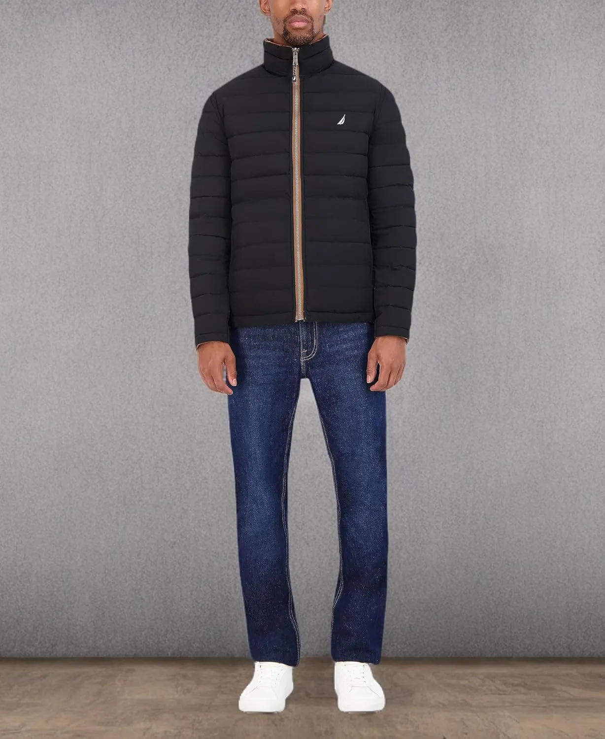 Nautica Men's Stretch Reversible Midweight Puffer Jacket, Wind and Water Resistant