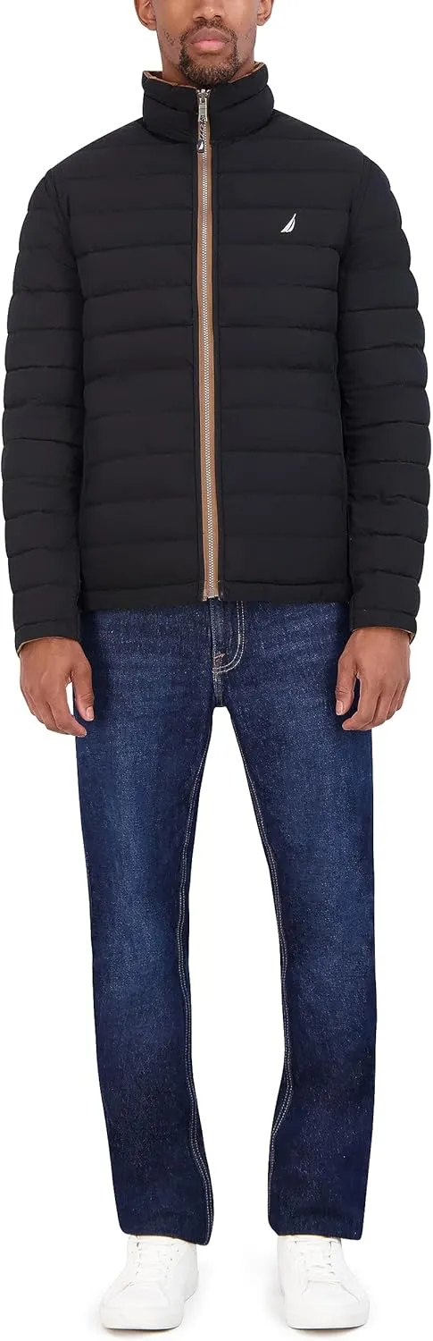 Nautica Men's Stretch Reversible Midweight Puffer Jacket, Wind and Water Resistant