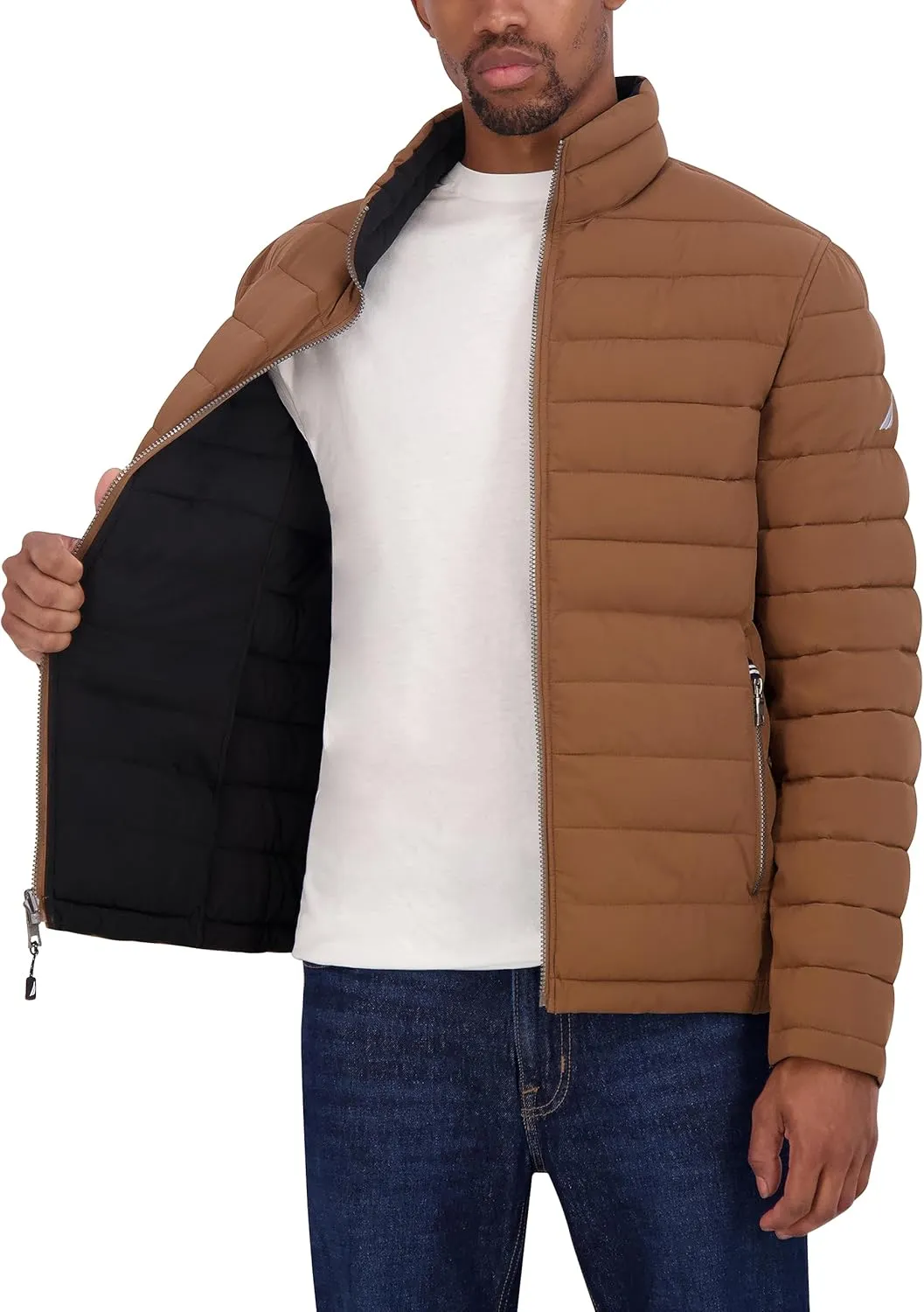 Nautica Men's Stretch Reversible Midweight Puffer Jacket, Wind and Water Resistant