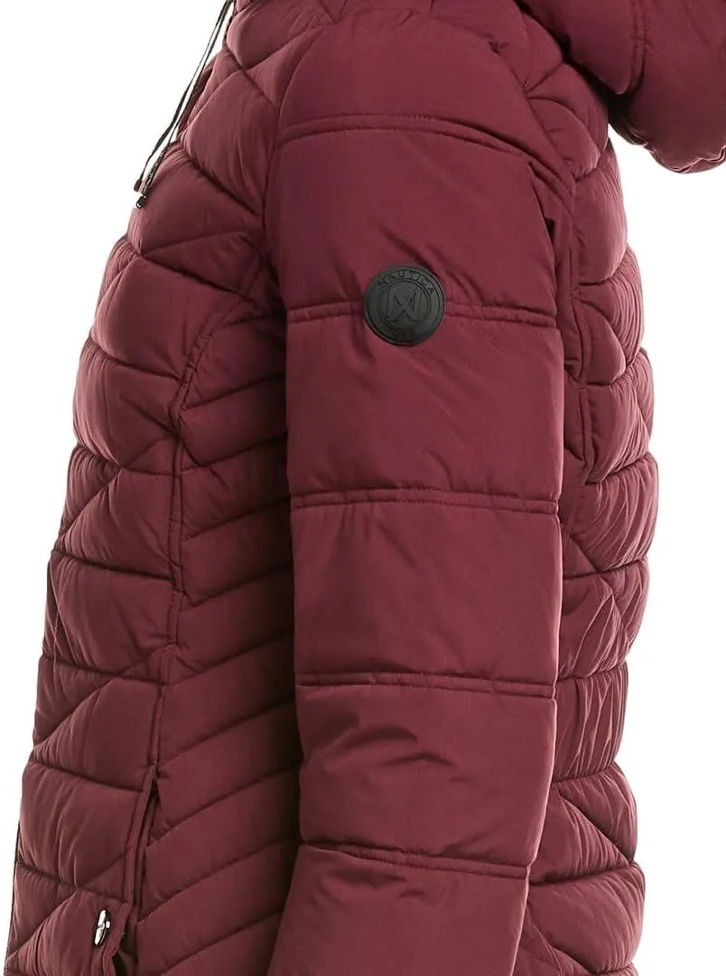 Nautica Women's 3/4 Stretch Puffer Jacket with Fur Hood and Half Back