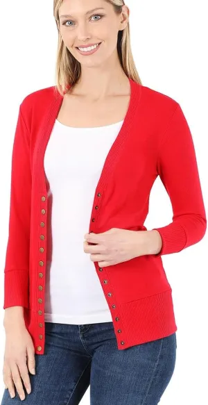 NE PEOPLE Womens Cardigan Sweater  Classic 3/4 Sleeve Snap Button Down Ribbed Hem Knit Lightweight Knitted Top