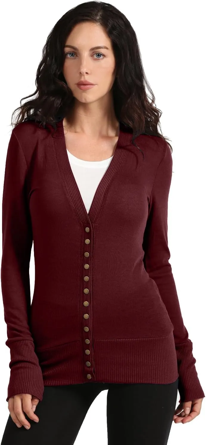 NE PEOPLE Womens Snap Button Sweater Cardigan with Ribbed Detailed S-3XL