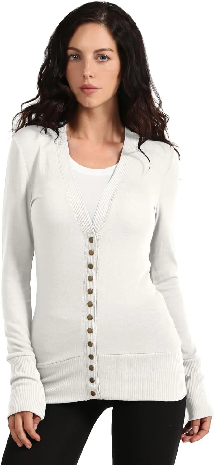 NE PEOPLE Womens Snap Button Sweater Cardigan with Ribbed Detailed S-3XL